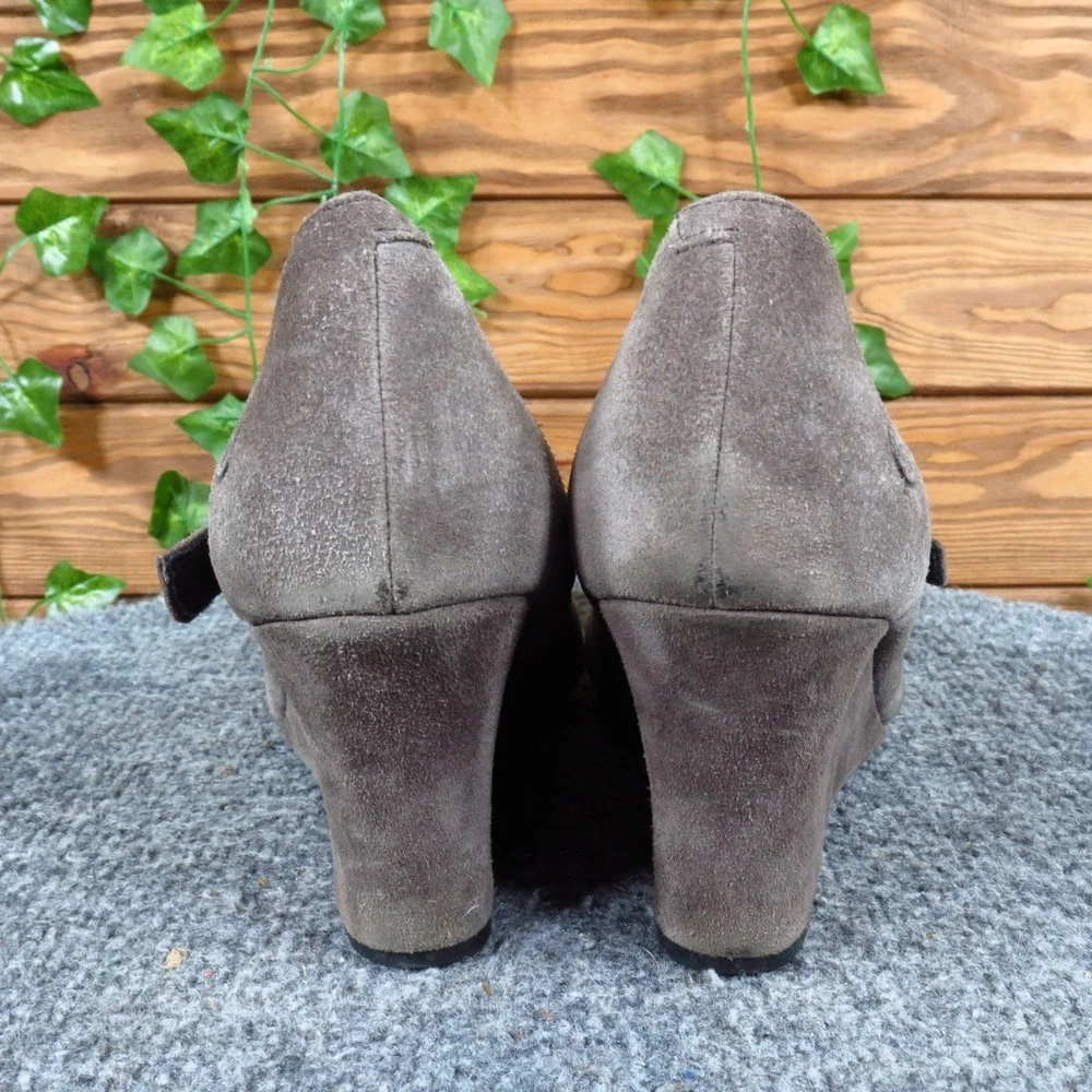 Born Jordana Women Mary Jane Wedge Pumps Size 7.5 Work Office Taupe Gray Suede